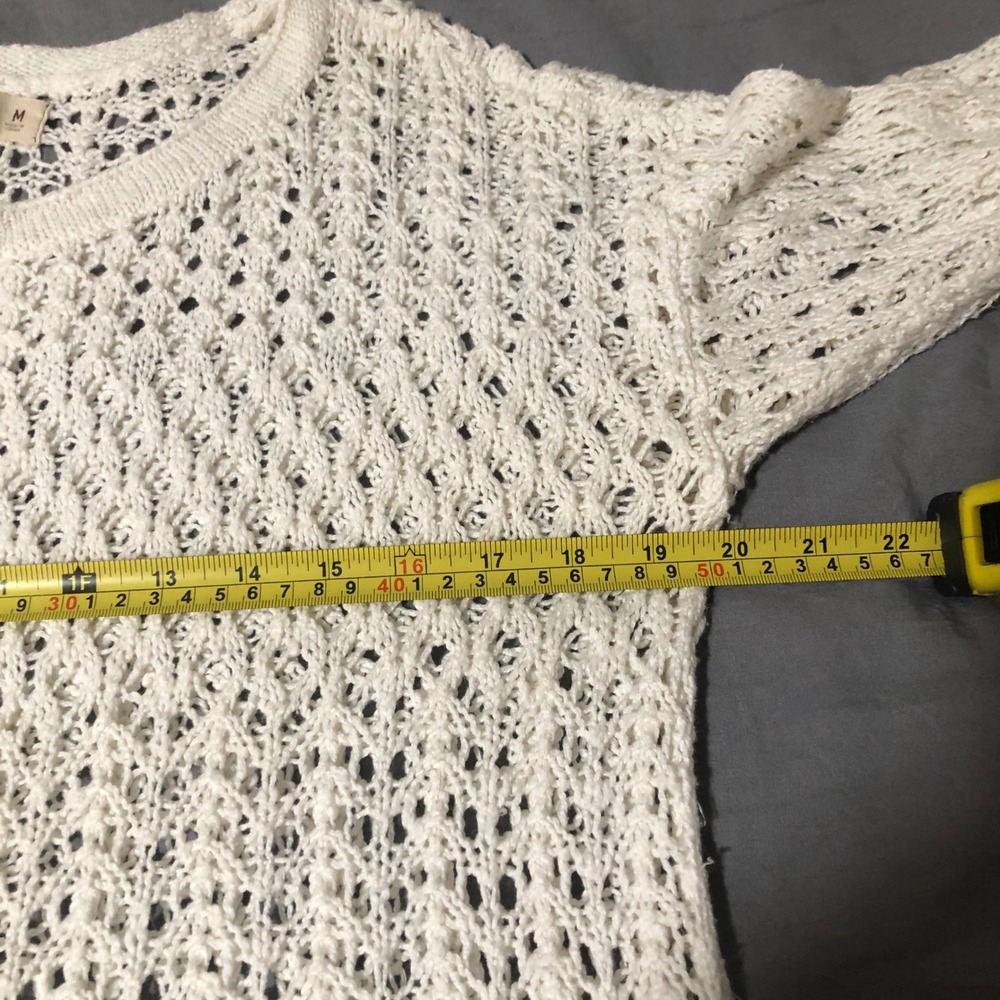 Hollister Womens Cream White Open Knit Crochet Sweater Long Sleeve Size M - Picture 8 of 9